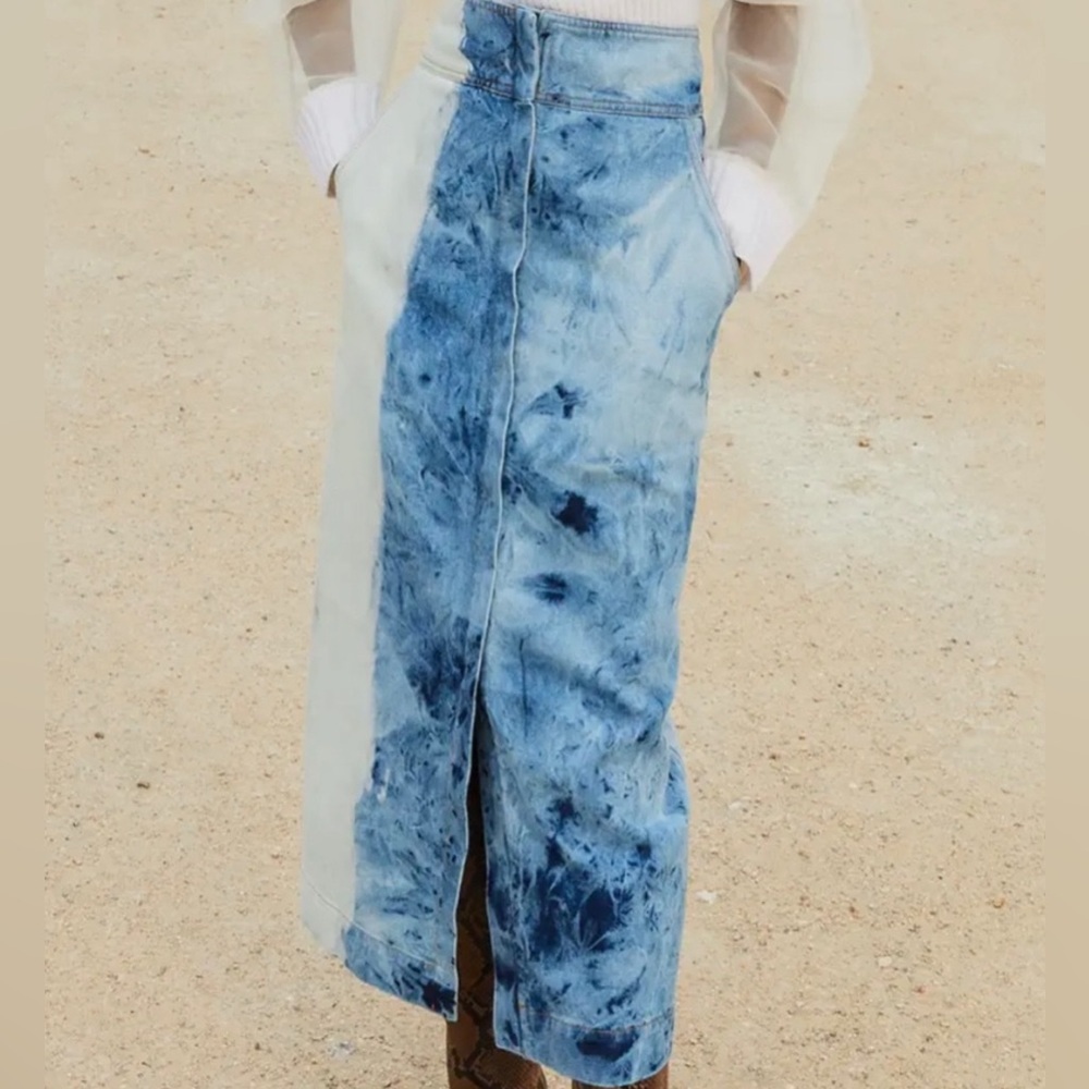 Sea New York 'Doris' Blue Acid Wash Denim Midi Skirt, Size 4